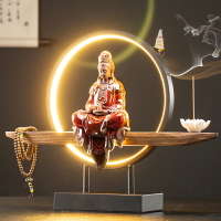 新中式陶瓷禪意燈飾擺件創意倒流香爐家用供奉觀世音菩薩佛像擺設