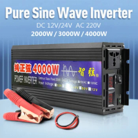 New Pure Sine Wave Inverter 2000W 3000W 4000W Power Solar Car Inverters With LED Display DC 12V 24V To AC 220V Voltage Converter