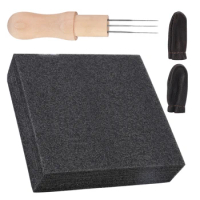 Fenrry 3PCS Wool Felting Needles Tool Kit Felting Needle with Three Needles Leather Finger Cot Black Sponge Pad DIY Felt Craft