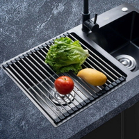不銹鋼瀝水架可折疊廚房水槽碗筷蔬菜瀝水卷創意廚房隔熱墊瀝水架
