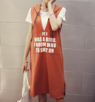 FINDSENSE MD 韓國時尚 女 寬鬆 連帽衛衣裙 連身裙 短袖 條紋短T 兩件套 短T+裙子