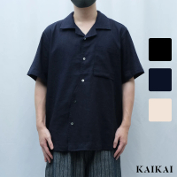 KAI KAI 不規則剪裁棉麻短袖開襟襯衫(男款/女款 寬鬆棉麻襯衫 舒適透氣 休閒短袖上衣)