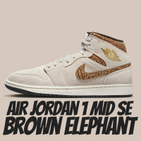 NIKE 耐吉 休閒鞋 Air Jordan 1 Mid SE Brown Elephant 棕色爆裂紋 男鞋 DZ4129-102