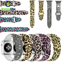 Leopard Printed Silicone Sports Band Loop for Apple Watch 44mm 40mm 38mm 42mm Bracelet Correa for Iwatch Series 5 4 3 2 1 Strap