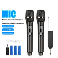 2 Channels UHF UR-2 Wireless Microphone Dual Handheld Dynamic Microphone Mic System with 800mah battery Karaoke Stage
