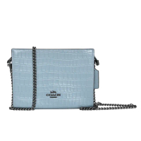 【COACH】SLIM鱷魚紋全皮鍊帶方型斜背包(石灰藍/小款)