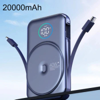 20000mAh Magnetic Qi Wireless Charger Power Bank Built in Cable PD40W Fast Charging for iPhone 13 12 Huawei P40 Xiaomi Powerbank