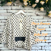 Polkadot Blouse Atasan Wanita Import Pita Hitam Putih Batwing Cantik Premium Anti Nerawang Kain Nyam