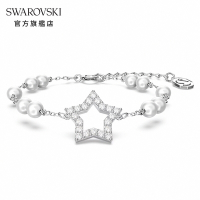 SWAROVSKI 施華洛世奇 Stella 手鍊, 水晶珍珠, 星星, 白色, 鍍銠