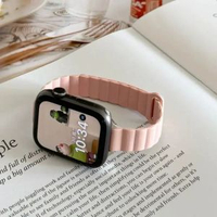 磁吸矽膠細款拼色保護殼iwatch錶帶se適用Applewatch蘋果s9手錶s8粉色磁吸（細款）49mm（Ultra/Ultra2/3）