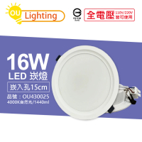 【OU CHYI歐奇照明】6入 TK-AE004 LED 16W 4000K 自然光 IP40 全電壓 15cm 崁燈 _ OU430025