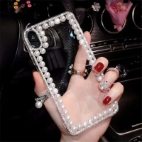 For Samsung galaxy S22 S21 Ultra S20 plus S21FE S20FE A31 Transparent Case Telefon Kilifi Diamond Funda Handmade Pearl Coque