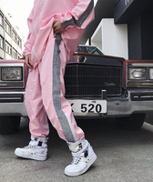 FINDSENSE H1 2018 夏季 新款 高端潮牌 反光 織帶粉色 抽繩拉鏈 寬鬆 情侶 男女休閒褲 潮 男褲子