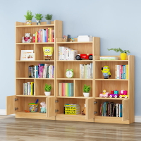 實木書櫃帶門簡易木質櫃子儲物櫃收納鬆木多功能兒童學生落地書架