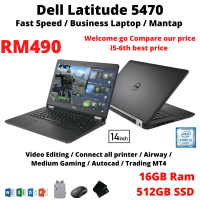 Dell Latitude 5470 Refurbished I5-6th 16GB RAM 512GB SSD 14\ HD Skrin Laptop Bisnes Untuk Office Edi