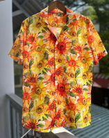 Áo Sơ Mi Lụa Hoa Hướng Dương M37 áo Cuban Vải Lụa Siêu Mịn Nam Cổ Cuban Menswear Shirt