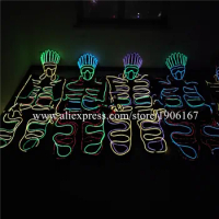 New Design Led Luminous EL Wire Robot Dance Suit With Mask DJ DS Illuminated Ballroom Costume Stage Nightclub Light Up Clothing