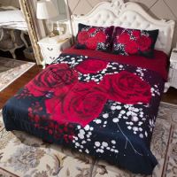 3 Pieces Comforter Set Twin Full Queen King Size Bedding Black Red Rose Bedspread Girls Room Decor Blanket Pillow Shams Eiffel