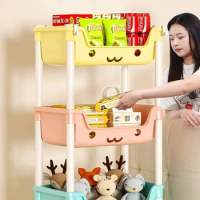 3/4 Tier Toy Storage Trolley Bookshelf Snack Rack Household Mobile Trolleyarrange for Children Storage Organizer