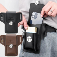 Vintage Leather Waist Bag Cellphone Loop Holster Mens Belt Bag Phone Pouch Wallet Phone Case for IPhone Samsung Huawei General