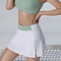 2 Piece Set Tennis Skirt Golf Skirt Sports Skirt Tennis Skirt Anti-glare Solid Color Slit Tennis Shorts Pleated