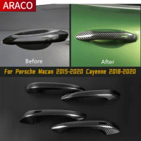 For Porsche Macan 2015-2020 Cayenne 2018-2020 Potongan Penutup Pegangan Pintu Samping Bodi Mobil 4 Buah Serat Karbon Asli
