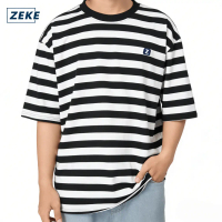 ZEKE A0044 Men's T-shirt Black and White Striped Oversized Short Sleeved Shirt Lelaki Berjalur Baju