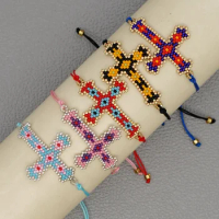 Beaded Bracelet Hand woven fashion cross decorative pattern Simplicity Adjustable Simplicity Bohemia Rice Ball Bracelet