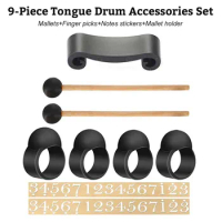 9-Piece Tongue Drum Accessories Set Tank Drum Attachments with Mallets Finger Picks Sleeves Notes Stickers for Hand/Frame Drums
