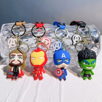 Marvel Avengers KeyRing SpiderMan Iron Man Cartoon Silicone Keychain Car Keyring Pendant Action Figure Kid Birthday Gift