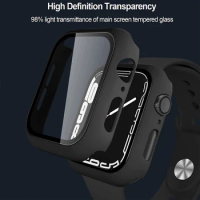 Glass+cover For Apple watch Case 45mm 41mm 44mm 40mm 42mm 38mm Tempered Screen Protector accessories iWatch series 7 6 5 8 9 SE