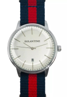 EGLANTINE EGLANTINE® Paname 40 毫米中性銀合金錶殼石英手錶，海軍藍色和紅色 NATO 錶帶上的白色錶盤