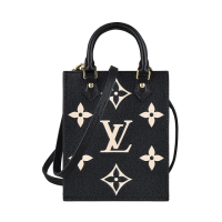 【Louis Vuitton 路易威登】LV M57937 PETIT SAC PLAT壓花LOGO Monogram Empreinte牛皮手提斜背包(黑x米)