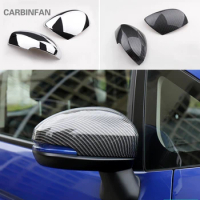 Car Carbon fiber ABS Chrome Rearview Side Mirror Strip Cover sticker trim 2pcs For Honda Fit jazz GK5 3RD 2014 2015 2016 2017