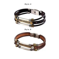 Leather Bracelet for Men Brown Graduation Gifts Stainless Steel Clasp Leather Bracelet for Brother Son Boyfriend Husband Dad Men