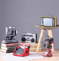 老式復古收音機電視打字機縫紉機樹脂擺件懷舊模型拍照道具裝飾品