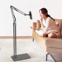 140cm Long Arm Double Pole Flexible Tablet Phone Floor Stand Holder Support For iPhone iPad 8 Air Lounger Bed Mount Bracket