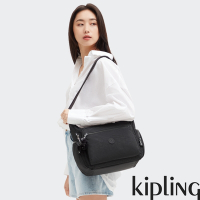 『牛角包』Kipling 經典深黑色多袋實用側背包-GABBIE