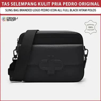 TAS SELEMPANG KULIT PRIA PEDRO ORIGINAL SLING BAG BRANDED LOGO PEDRO ICON ALL FULL BLACK HITAM POLOS
