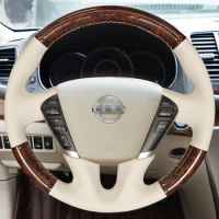For Nissan Teana Murano Z51 Elgrand Quest DIY Hand Stitched Off white genuine Leather Car Steering Wheel Cover