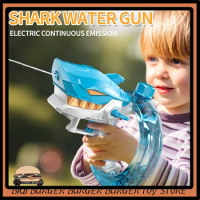 Summer Water Gun Electric High-Capacity Shark Rechargeable Automatic Squirt Guns One-Button Powerful Water Sprayer For Kids Toy