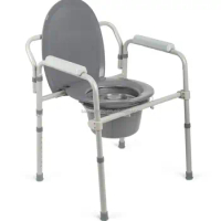 BA383 Steel Shower Chair With Toilet Cover Seat Pail Lid Bucket Toilet Chair Folding Commode