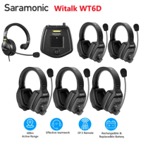 Saramonic WiTalk WT6D Full Duplex Communication Wireless Intercom Headset System Marine Boat Football Coaching Events Microphone