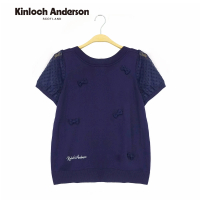 【Kinloch Anderson】短袖針織上衣 輕甜可愛蝴蝶結滿版網紗袖KA燙鑽T恤 KA108902056 金安德森女裝(藏青)