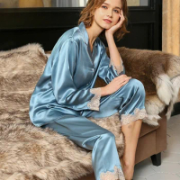 Factory Price two-piece ladies set pajamas for sleeping woman long silk nightgowns silk sleepwear pajama sets women pyjamas