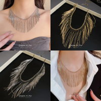 DREJEW Gold Tassel Statement Necklace Women Fringe Design Fashion Party Daily Trendy Stylish Jewelry