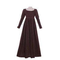 Jane Austen Pride and Prejudice costume Brown dress Victorian Regency dress Retro High Waisted Tea Party Dress