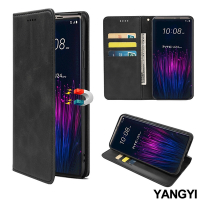 【揚邑】HTC U24 pro 牛皮紋磁吸側掀插卡防摔皮套支架手機殼皮革保護套
