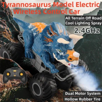Tyrannosaurus Model Electric Wireless Control Car 2.4G All Terrain Off Road Cool Lighting Spray Wear Resistant Tires RC Car Toy