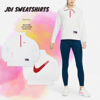 Nike 長袖上衣 JDI Sweatshirts 女款 白 紅 立領 襯衫領 休閒 保暖 FD4070-121